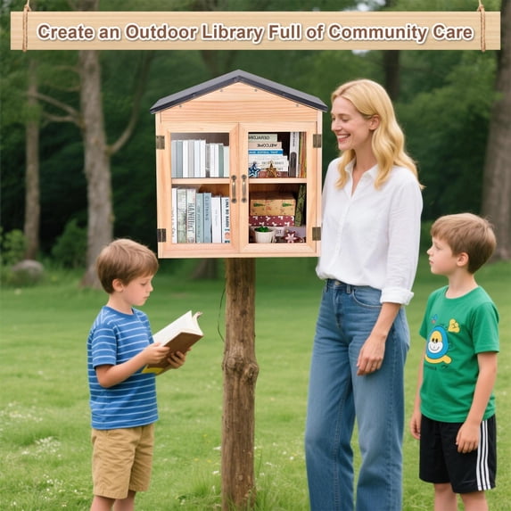 Library Assembly Kit Outdoor Book Exchange Library 20x14x19in, Little Free Wooden Cabinet ...