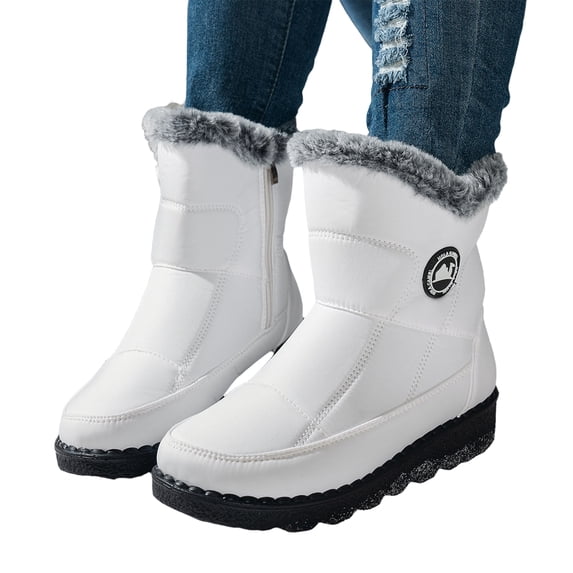 Outdoor Boots,Women Mid-Calf Fleece Lined Waterproof Snow Boots, Pull Tab Slip-On for Cold Weather Hiking, Fully Insulated Interior Retains Warmth for Fall Winter Daily Outdoor Commutes,White 8