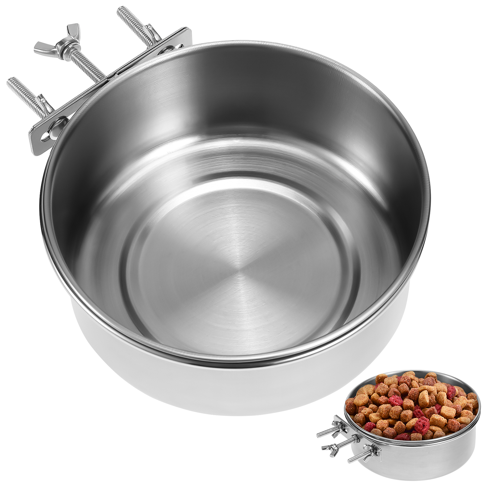 Outdoor Bowl Cage Mount Pet Dog Food Water Container Stainless Steel