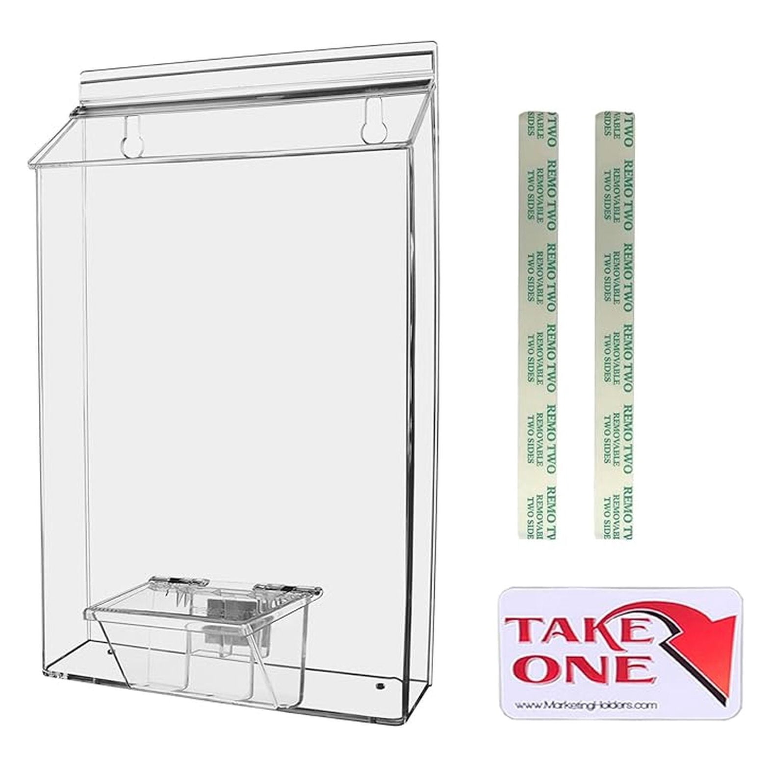 Outdoor Brochure Holder Holds 8.5" x 11" Flyer Advertisements and 3.5" x 2" Business Cards Clear Acrylic Wall Mount Box with Lid Includes Adhesive Strips and Take One Sticker