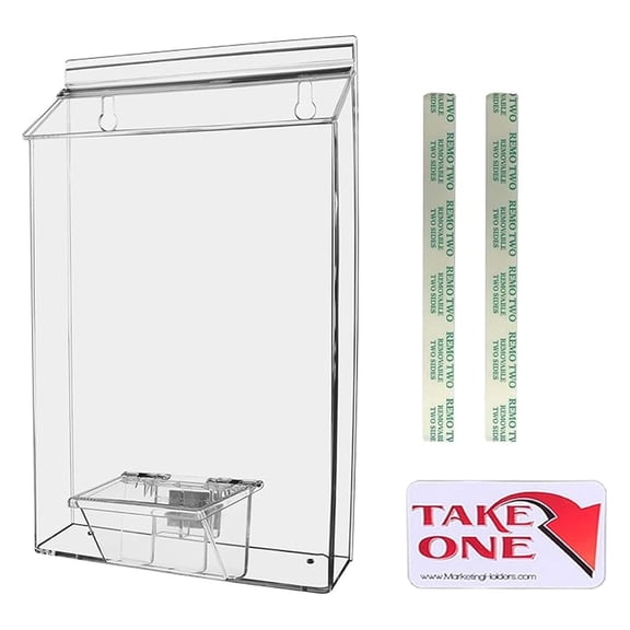 Outdoor Brochure Holder Holds 8.5" x 11" Flyer Advertisements and 3.5" x 2" Business Cards Clear Acrylic Wall Mount Box with Lid Includes Adhesive Strips and Take One Sticker