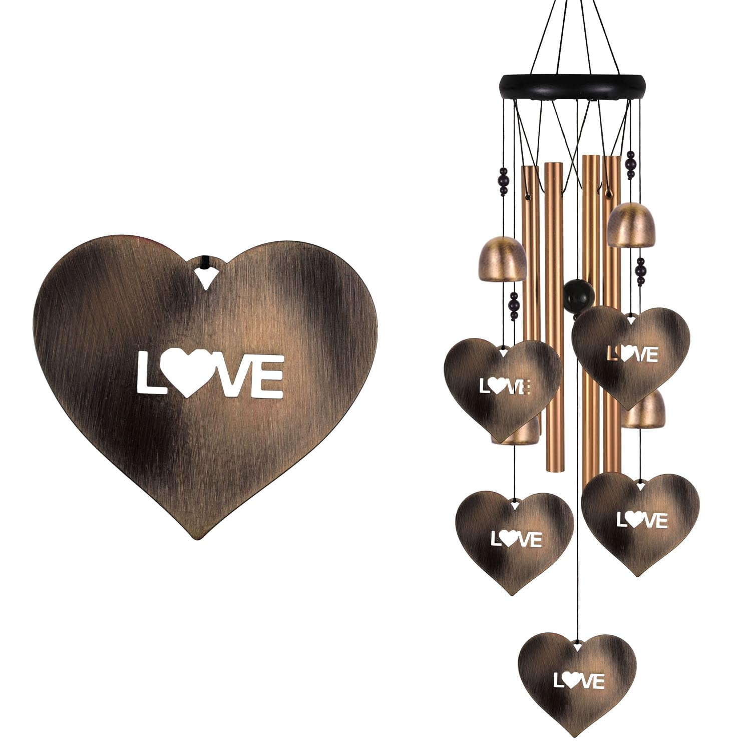 Outdoor Bronze Heart Shape YPF5 Wind Hearts Wind Gift Wind Chime, Love ...