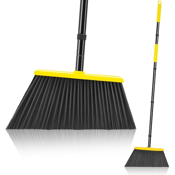 Outdoor Broom Heavy Duty with 55 inches Long Handle, Household Collapsible Angle Brush for Sweeping Indoor Kitchen Patio Shop Outside Garage Lobby Garden Deck Hardwood Floors (Yellow)