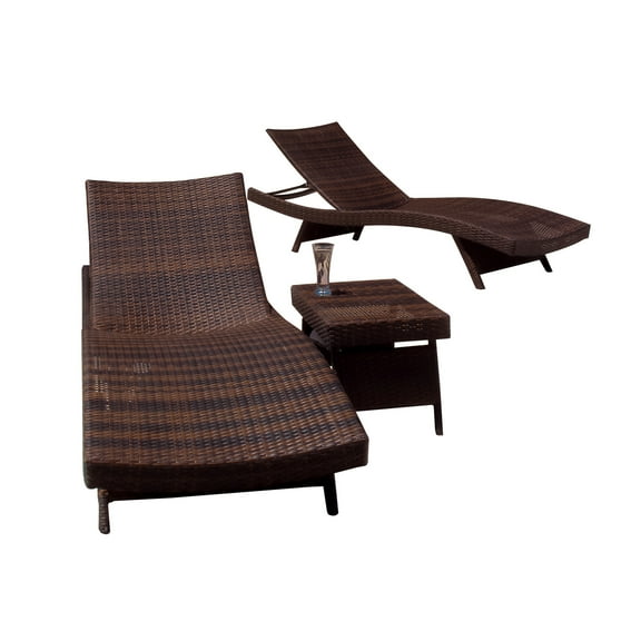 Outdoor Brown Wicker 3-piece Adjustable Chaise Lounge Set