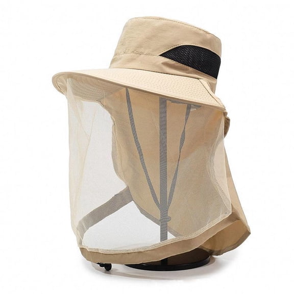 Outdoor Bug Net Hat with Wide Brim & Adjustable Chin Strap - Polyester, 1 Count
