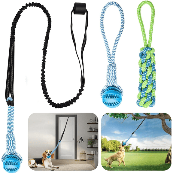 Outdoor Bungee Dog Tug Toy, Hanging Tree Interactive Dog Rope Toy for Chewing, Pulling & Exercise Training, Durable Elastic Tether Toy for Small & Medium Dogs