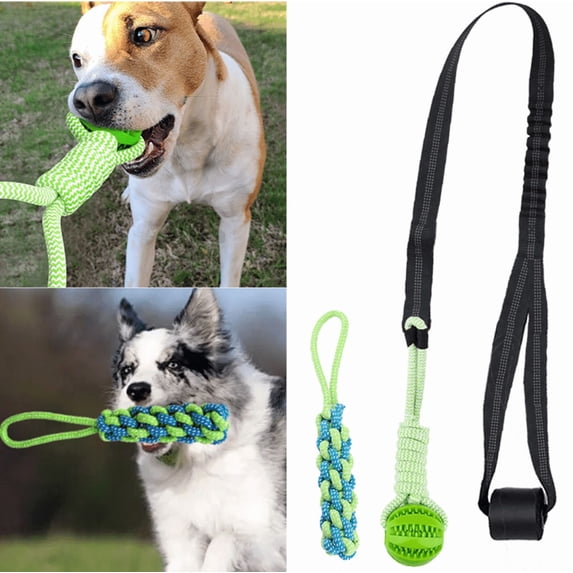 Outdoor Bungee Tug dog Toy, Hanging Tree Tug Toy for tree stump, Interactive Exercise Play Cord & Tether with Chew Rope Toy