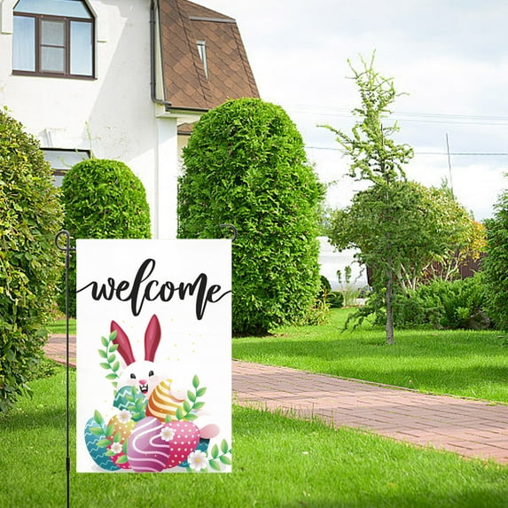 Outdoor Bunny Decor Easter, Easter Garden Sign 12x18 Inch Spring Garden Outdoor Sign Personalized Easter Decorations Double Sided Easter Yard Decoration Gift
