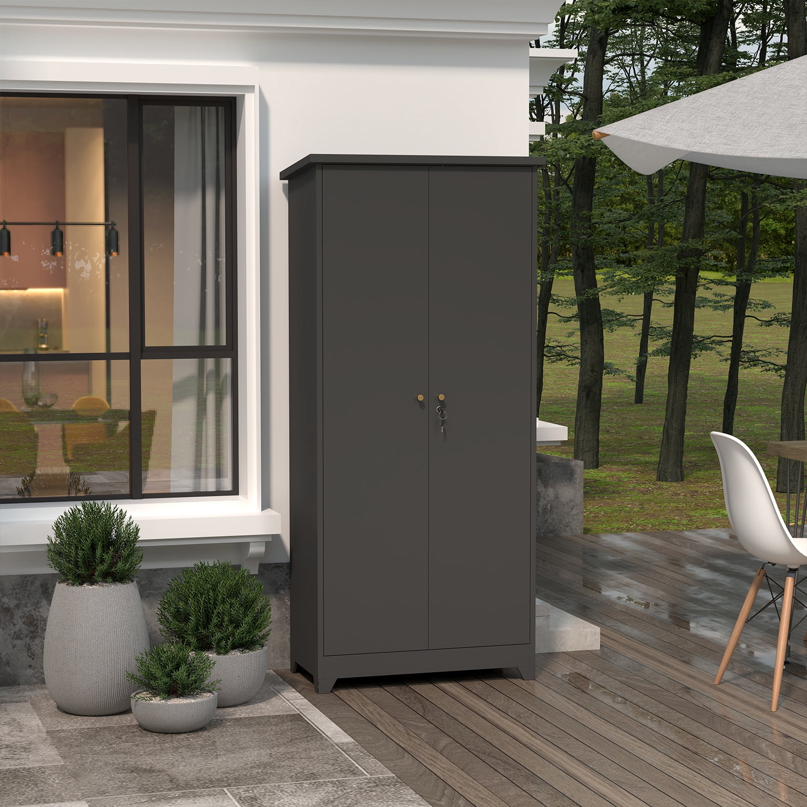 Outdoor Cabinet Outdoor Storage Cabinet Waterproof, Storage Cabinet cabinet with Shelves, Vertical Tall Garden Storage cabient & Outdoor Storage Cabinet Weatherproof for Outside in light gray