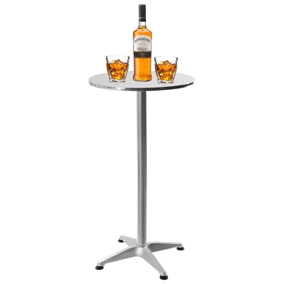 Outdoor Cafe Table 23.6 Inch Stainless Steel Restaurant Table with Base Indoor-Outdoor for Patio Pool Front Porch Table (Round)