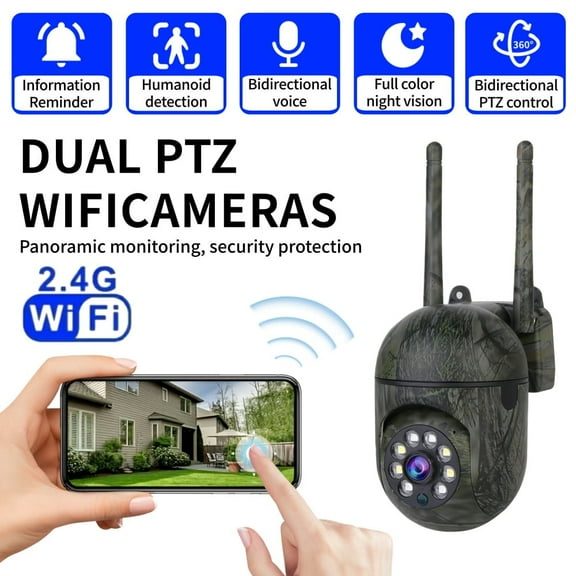 Outdoor Camouflage PTZ Security Camera, 1080P Full-Color Night Vision, Dual Antenna 2.4G WiFi, Motion Detection, Two-Way Audio, Waterproof Surveillance Camera.