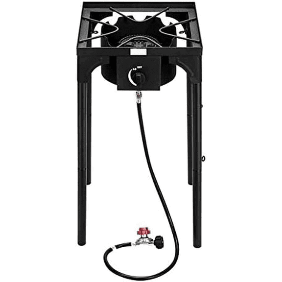 Outdoor Camp Stove High Pressure Propane Gas Cooker Portable Cast Iron Patio Cooking Burner (Single Burner 75000-BTU)$$Garden & Patio