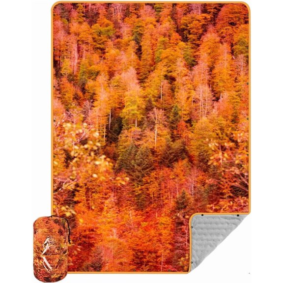Outdoor Camping Blanket, Warm Thick Blanket with Fleece Packable Down Wearable Camp Blankets with Snap Buttons Soft Puffy Camping Quilt for Cold Weather (Woods, 76'' x 56'')