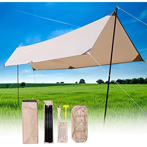 Outdoor Camping Canopy Tent 13ft x 9.5ft Lightweight Weatherproof Adventure Traveling Tarp with Included Poles, UV Protection and PU 3000mm (Tan)$$Sport & Recreation Other