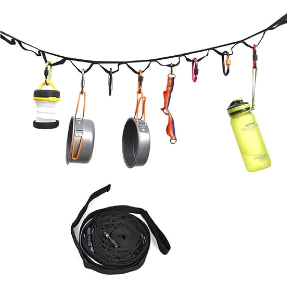 Outdoor Camping Clothesline,Camping Gear,Hanging Ropes,Portable Clothesline with 19 D-buckle Hooks