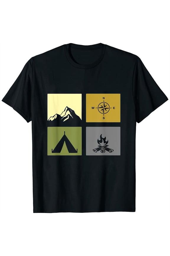 Outdoor Camping Compass Mountain Graphic Short Sleeve T-Shirt for Women Men