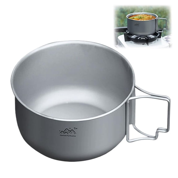 Outdoor Camping Cookware Pot with Titanium Coating & Foldable Handle, Stainless Steel, 1 Piece