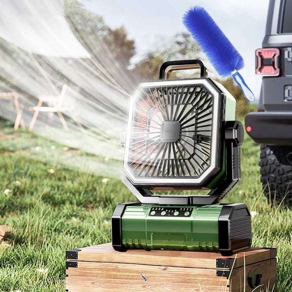 Outdoor Camping Fan With Usb Charging & Emergency Light – Portable 4-Speed Rechargeable Tent Fan, Remote Control, 360° Shaking Head, 3 Lighting Modes & Power Bank Function For Car, Camping & Travel