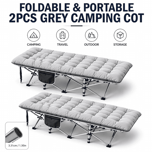 Outdoor Camping Folding Cot, 2pcs Blue & 2pcs Grey (1pcs mattress-free cot sold separately), Foldable Cot, Camping Cot, Foldable Sleeping Cot, Portable Military Cot, Folding Camping Cot