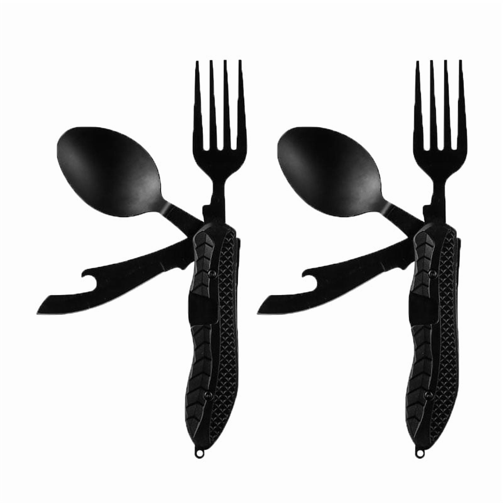 Outdoor Camping Folding Cutlery Set Stainless Steel Spoon Fork Knife Bottle Opener Multitool Portable Hiking Travel Tableware Kit