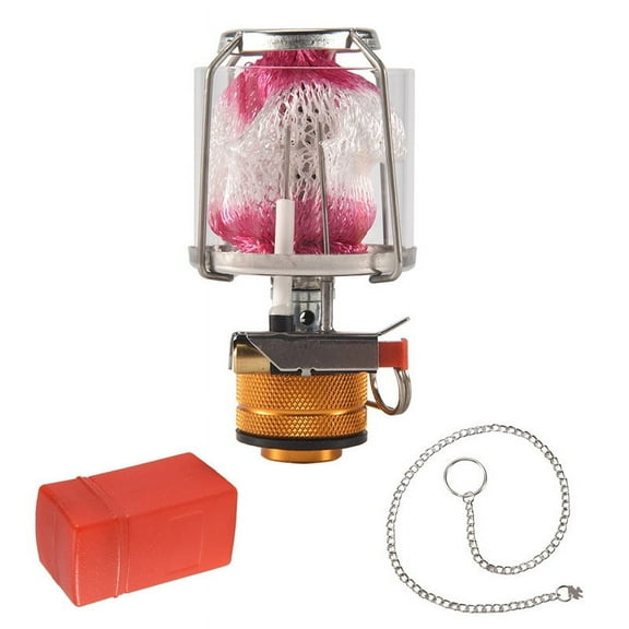 Outdoor Camping Gas Lantern Portable Mini Gas Light Tent Lamp Torch Hanging Lamp for Camping Hiking,1 x Gas Lamp 1 x Storage box,Silver & Gold