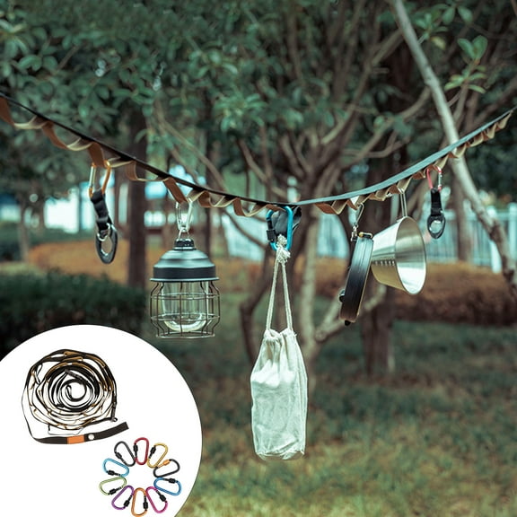 Outdoor Camping Hanging Rope, 8.3M Portable Clothesline with 10 Hooks, Durable Polyester Rope for Tent, Gear, Lights, Easy Setup, Compact Travel Storage, Hiking Accessories