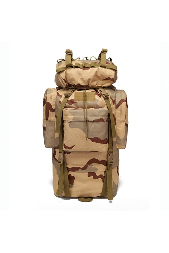 Outdoor Camping Hiking Travel Multipurpose Backpack, 65L Large Capacity Tactical Military-Style Rucksack, 800D Encrypted Oxford Cloth Multi-Pocketed Adjustable Shoulder Bag