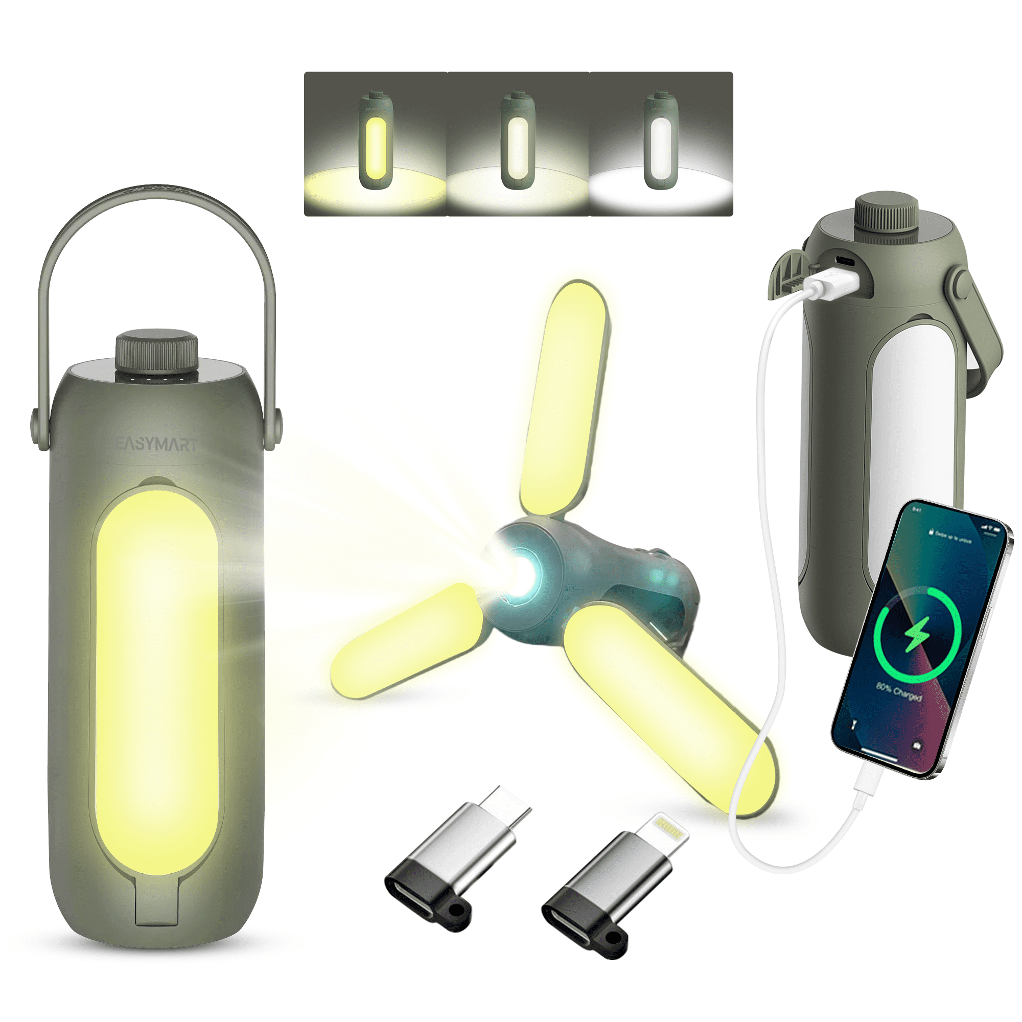 EasyMart Collapsible Camping Lantern Rechargeable, Up to 80H, 10000mAh Power Bank with 3 Modes & SOS, Waterproof, Max 1200LM, Camping Light for Power Outages Hiking Emergency Hurricane