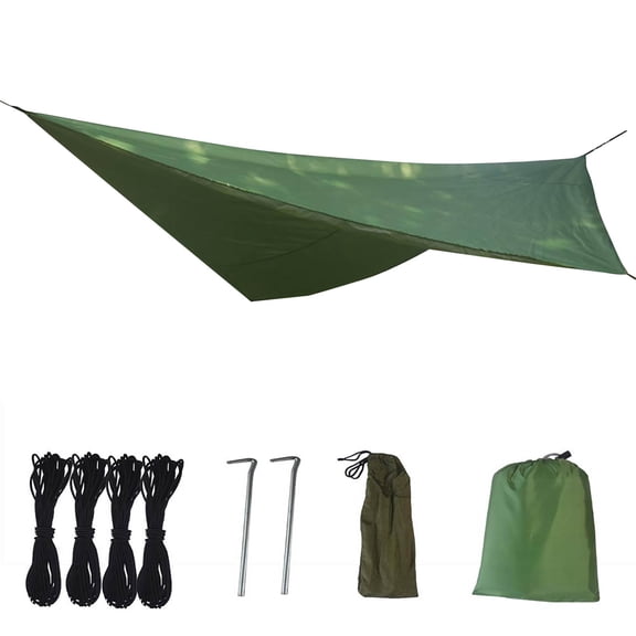 Outdoor Camping Mat Multifunctional Triangular Sunshade Tent, Uv Protection Sunscreen Cloth for Camping Beach Garden, 230x210cm with Stakes