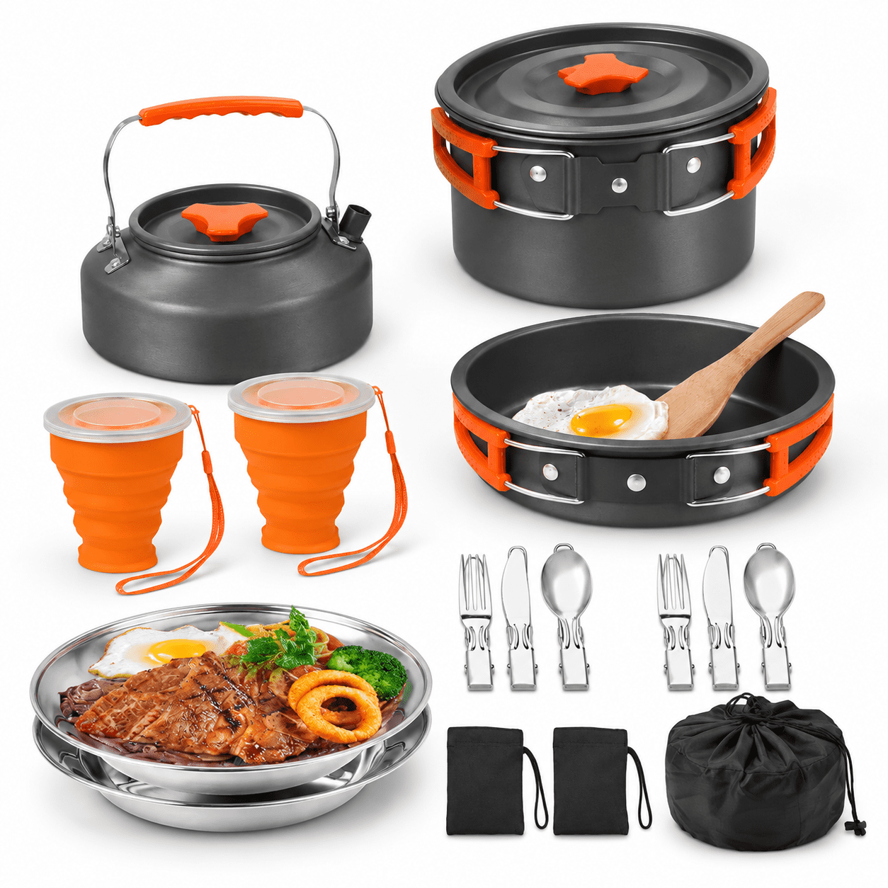 Tmess Kit Outdoor Camping Mess Kit with Aluminum Cookware, Plates, Utensils and ...
