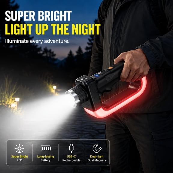 Outdoor Camping Multifunctional High Brightness Flashlight With Side COB Wide Flood Light Magnetic Base Stepless Dimming For Patrol Night Fishing Hiking Mountain Climbing Emergency Lighting Maintenan