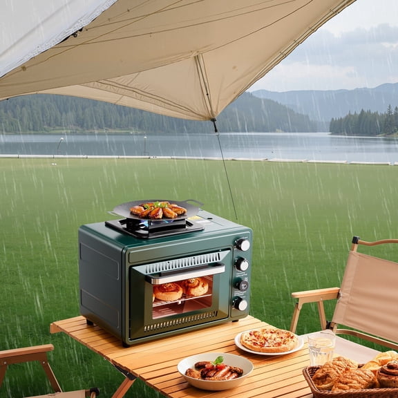 Outdoor Camping Oven with Stove  2-in-1 Portable Gas Oven Combo, Adjustable Temperature Control for Perfect Baking and Frying