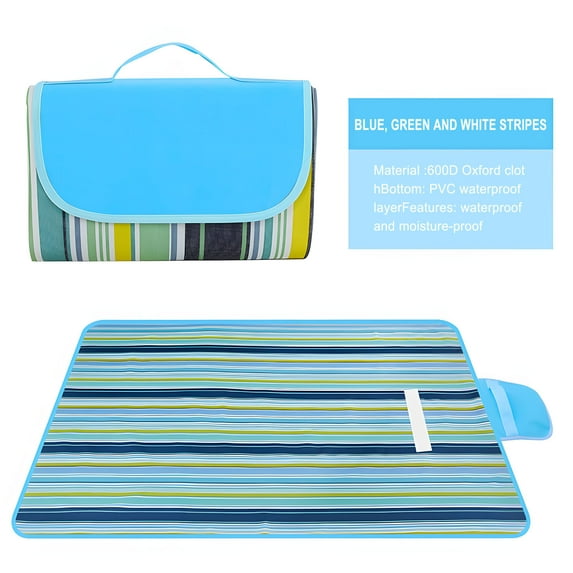 Outdoor Camping Picnic Blanket Waterproof 150x100cm 3 Layer Thickened Sand Free Foldable Soft Large Mat for Grass Beach Kids Game Travel Family Easy Clean