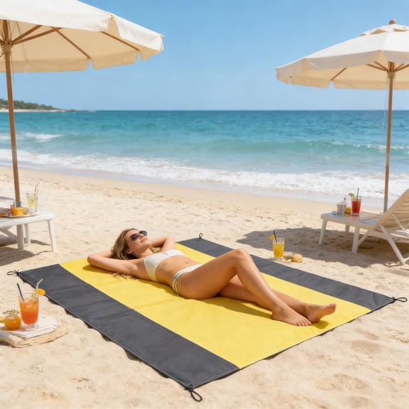 Outdoor Camping Picnic Mat Waterproof Foldable Beach Mat for Travel Hiking Backyard Polyester Checkered Design with Pockets Portable with Storage Bag