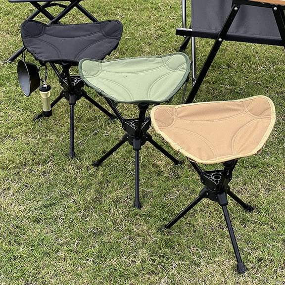 Outdoor Camping Rotating Folding Chair, Aluminum Alloy Triangular Stool with Rotating Seat Function, Lightweight Portable for Hiking Fishing BBQ Picnic Tailgating Multi-Activity Chair, Khaki