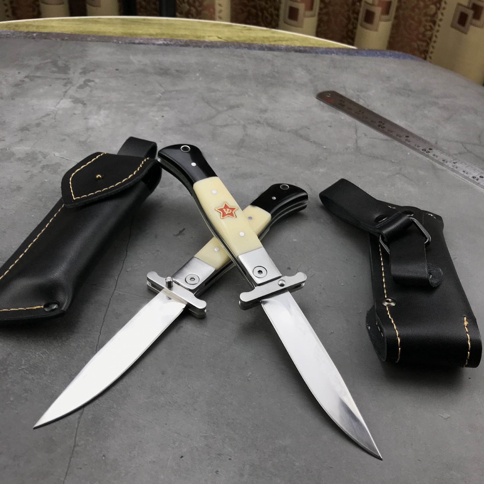 Outdoor Camping Russian Finka NKVD KGB Wit EDC Manual Folding Pocket Knife Black and White Resin Handle 440C Mirror Blade knives
