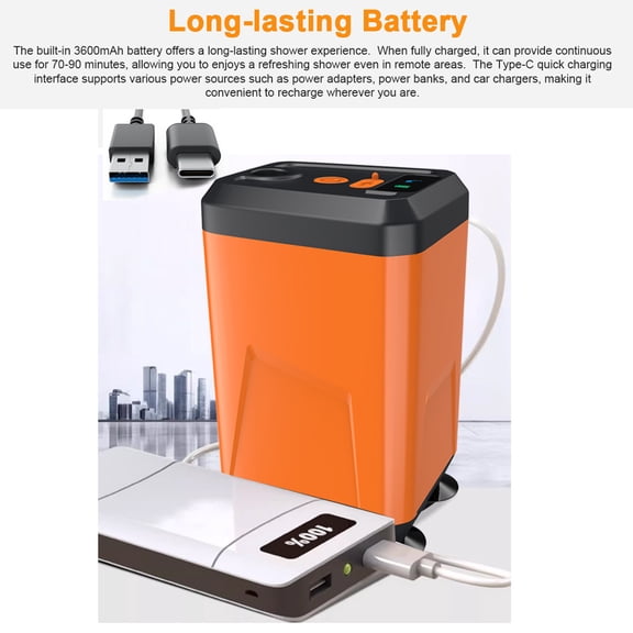 Outdoor Camping Shower Shower Portable Camping Shower Outdoor Electric Shower Pump Rechargeable Battery Powered Shower Waterproof Support 3 Water Modes for Camping Hiking Backpacking Travel Beach Pet