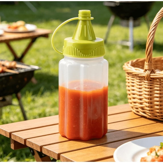 Outdoor Camping Squeeze Sauce Bottle, Lightweight Refillable Condiment Container with Leak‑resistant Cap for Picnic, Barbecue and Daily Kitchen Storage (Green)