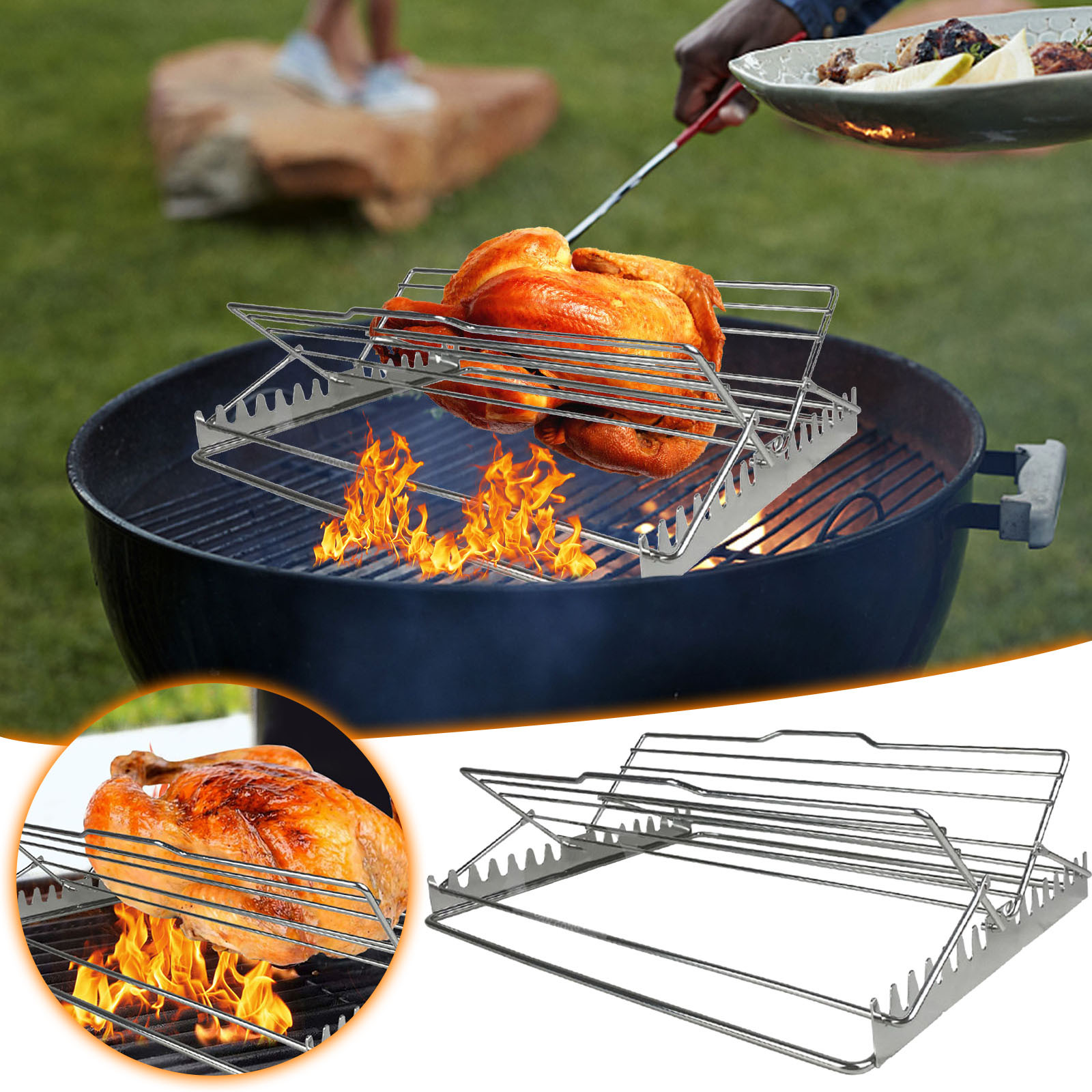 Outdoor Camping Stainless Steel Barbecue Rack, Barbecue Skewer Rack