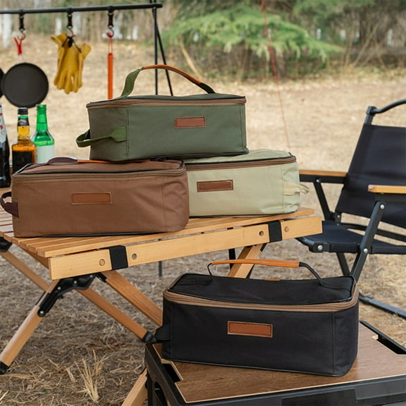 Outdoor Camping Storage Bag | Multi Functional Organizer for Tableware, Cooking Utensils, Tools | Durable Scratch Resistant Portable Handheld Tote | Zippered Mesh Pocket | 12x5x4.7 in | 1 Pc