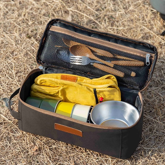 Outdoor Camping Storage Bag | Picnic & Barbecue Organizer with Mesh Pockets for Utensils & Tools | Portable Carry Handle | 1-Pack