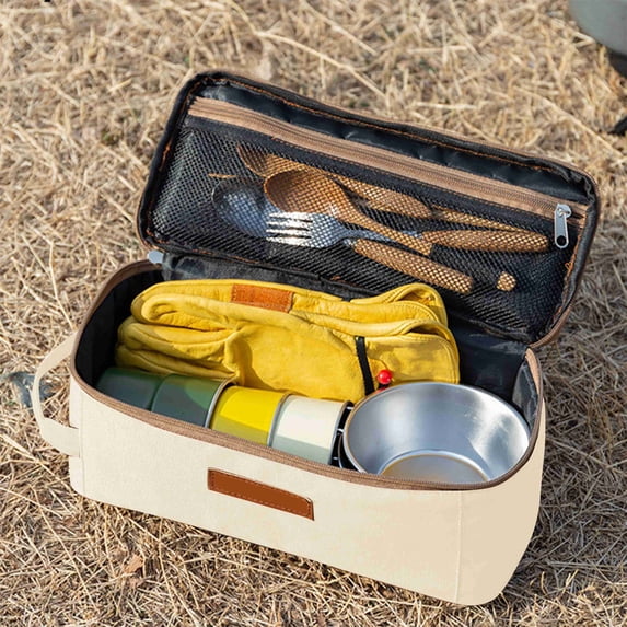Outdoor Camping Storage Bag with Mesh Pocket for Tableware, Picnic, BBQ, Hiking, Portable Carry