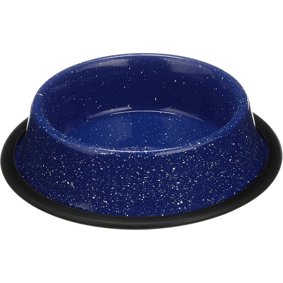 - Outdoor Camping Style Pet Bowl - Enamel Ware Blue Black Granite Colors - Dog Cat No Tip Skid Bowls (16 oz, Blue)