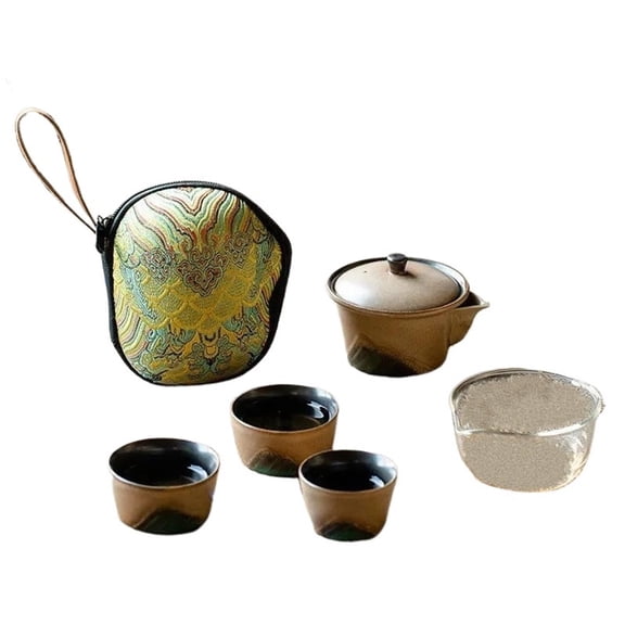 Outdoor Camping Teapot 1 Pot 3 Cups Teaware Gift Retro Green Hill Tea Cup Teaset Portable Kiln Change Ceramic Kung Fu Tea Set