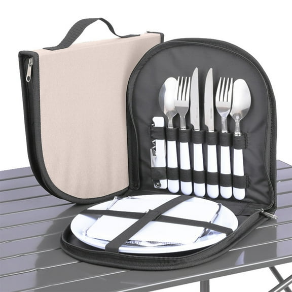 Outdoor Camping Utensil Storage Bag - Cutlery Organizer Pouch for Hiking Picnic - Oxford Cloth Tableware Roll for Knives Forks Spoons - Large Capacity Cookware Case with Handle for Travel Camp