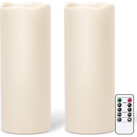 Outdoor Candles with Timer , Large Pillar Operated Candles with Remote Timer, 12" x 5" LED Flameless Candle for Indoor Outdoor Lanterns Patio, IP65 (Set of 2)