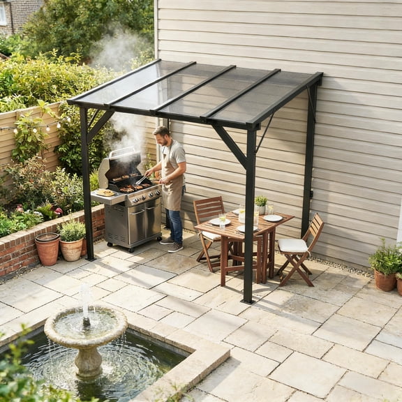 Outdoor Canopy Shelter,Hardtop Grill Gazebo,Lean-to BBQ Shelter