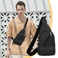 thumbnail image 1 of Outdoor Canvas Chest Bag Crossbody Sling Backpack | Multipurpose Messenger Shoulder Bag with Adjustable Strap | Large Capacity Zipper Pockets | Black | 30x17x5cm Durable Travel Daypack, 1 of 6