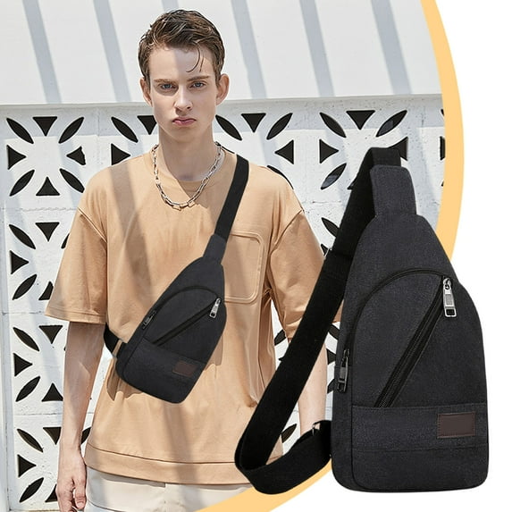 Outdoor Canvas Chest Bag Crossbody Sling Backpack | Multipurpose Messenger Shoulder Bag with Adjustable Strap | Large Capacity Zipper Pockets | Black | 30x17x5cm Durable Travel Daypack