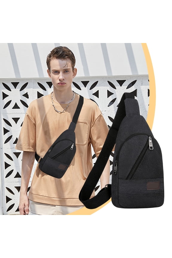 Outdoor Canvas Chest Bag - Thickened Zipper Hiking Sling Pack Water-Resistant Messenger Bag Unisex Travel Daypack Multipurpose Adventure Gear(D-Black)